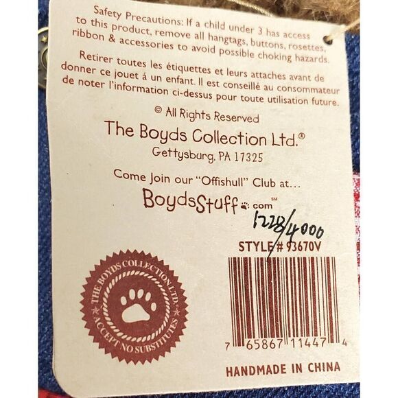 Boyds Bears Dolly B. Doodlebear Musical Plush w/Tag Americana Patriotic July 4th - Picture 7 of 10